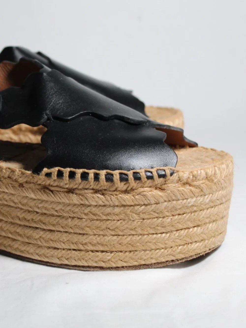 Chloe Chloé Lauren Scalloped Espadrille Sandals Black Slingback Platform 40